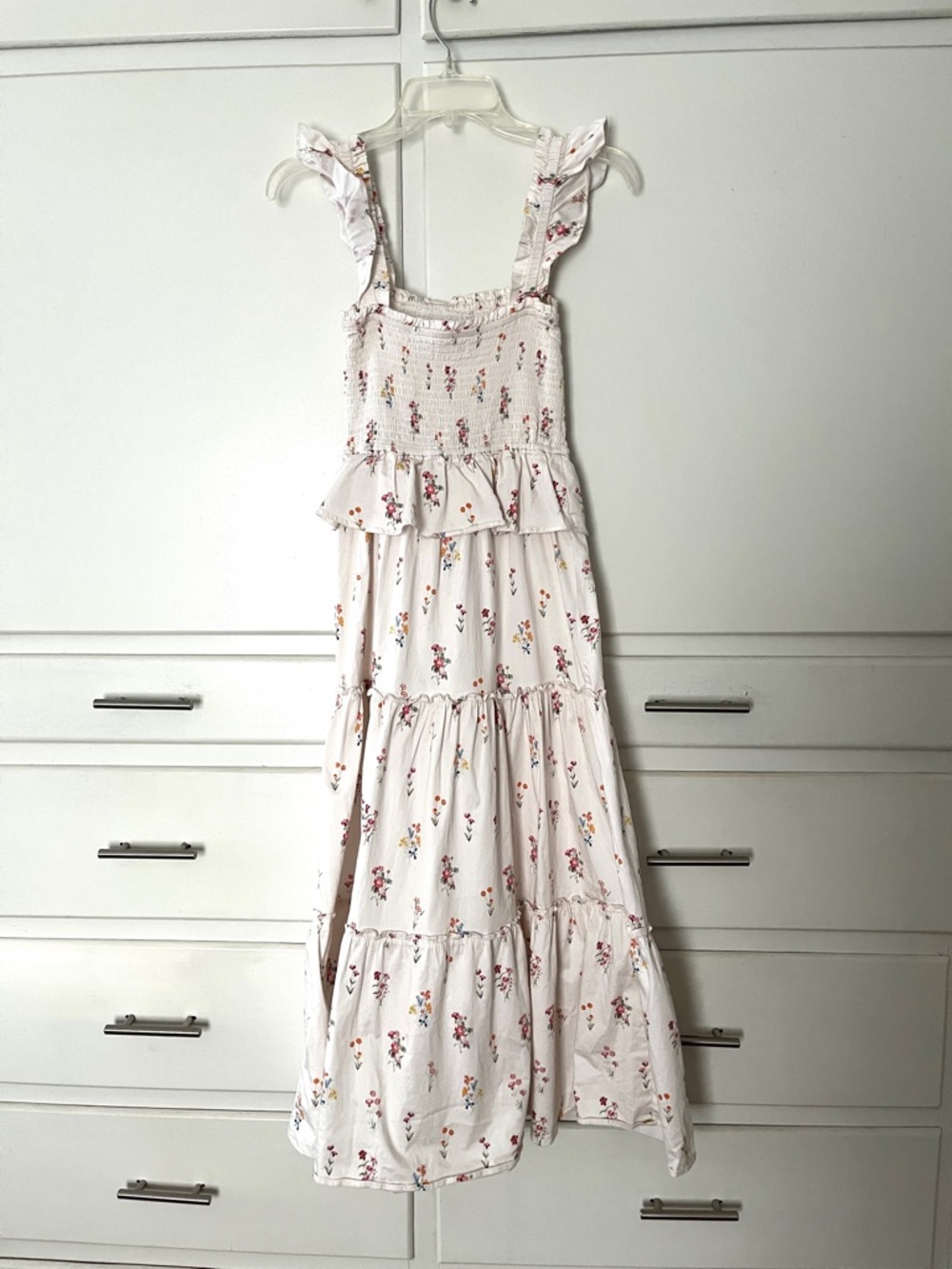 Anthropologie Rachel Purcell White Floral Ruffle Midi Dress size small - Picture 6 of 10